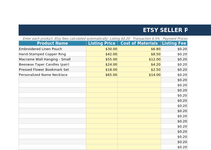 Etsy Seller Profit Calculator preview
