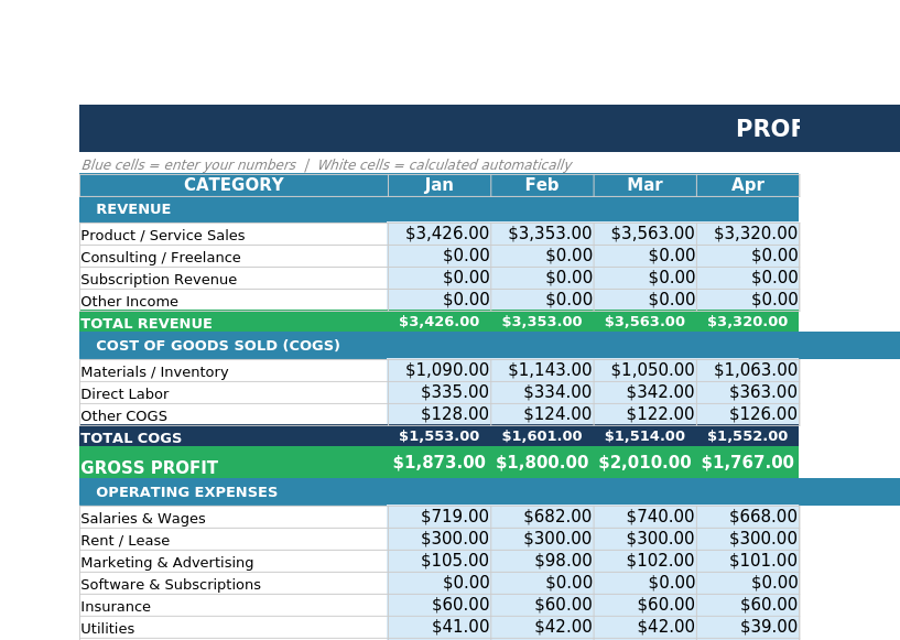 P&L Statement Template preview